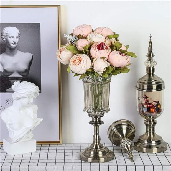 2pcs Vintage Artificial Peony Silk Flowers Bouquet (Light Pink Bud) - Picture 3 of 6